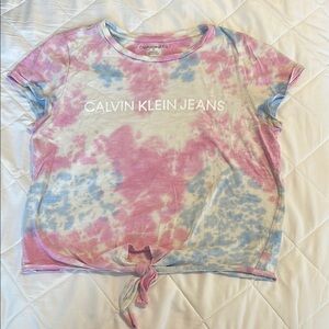 Calvin Klein Jeans Pink and Blue Tie-Dye Short Sleeve Tee